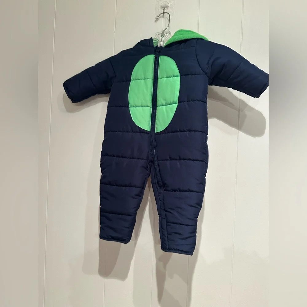 Carters Baby Dinosaur Snowsuit 3-6M Hooded Fleece Lined Winter Bunting